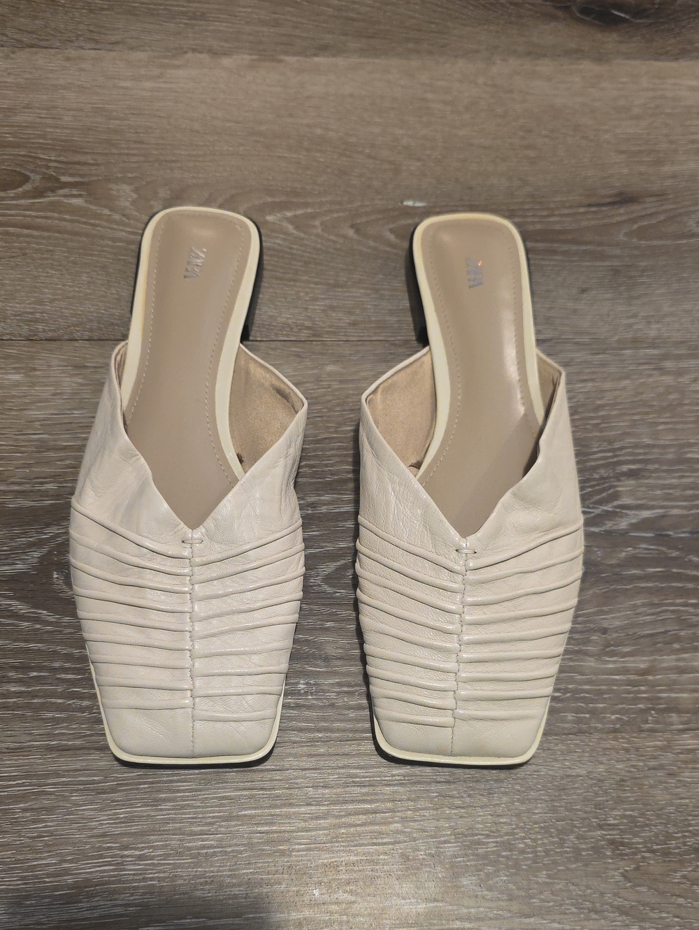 ZARA Women's Cream Pleated Slide Mules